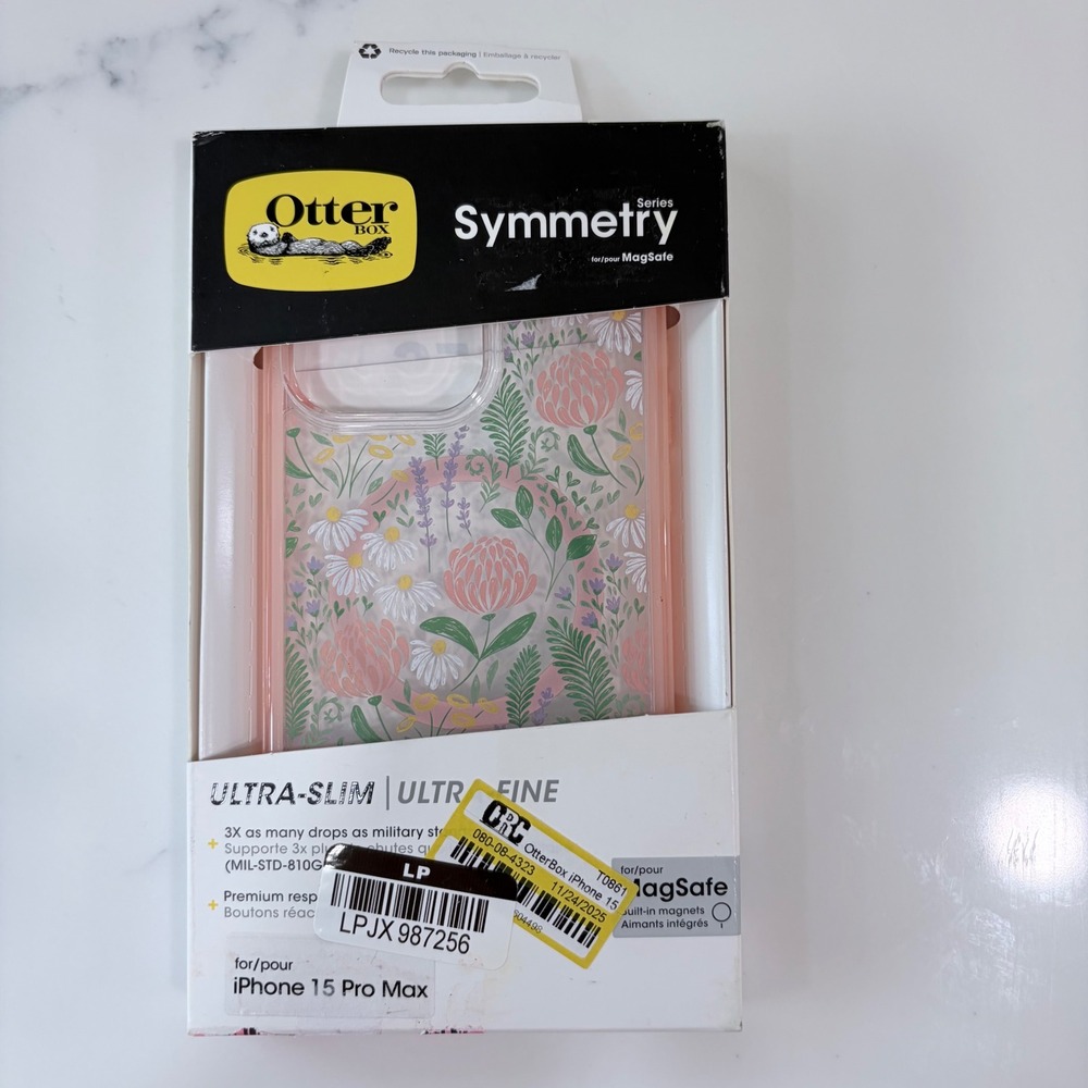 OtterBox Symmetry Series MagSafe iPhone 15 Pro Max Case Floral Botanical Pink